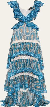 Etro Ruffled Tiered Paisley-Print High-Low Maxi Dress