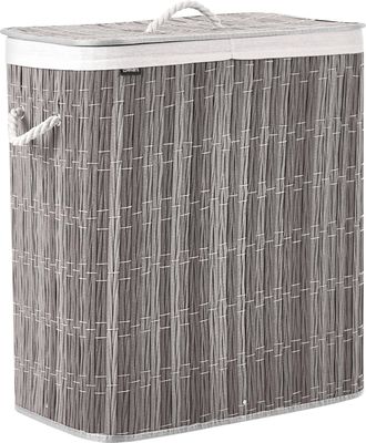Beliani Cesto Para La Ropa Sucia Plegable Con Tapa Forro Extra&iacute;ble De Dos Compartimentos De Tela Hecho A Mano Cuarto De Ba&ntilde;o 100l Gris Arraias