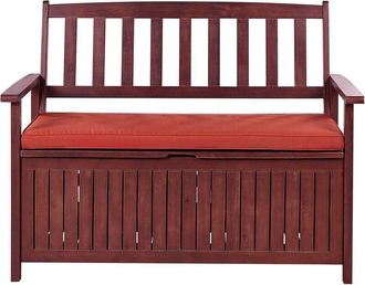 Beliani Beliani - Banco De Jard&iacute;n Con Almacenaje De Madera Maciza De Acacia 2 Plazas 120 Cm Rojo Oscuro Con Coj&iacute;n Rojo Sovana