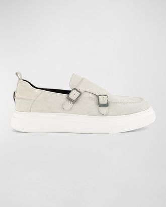 Karl Lagerfeld Mens Sneaker-Sole Suede Double-Monk Loafers