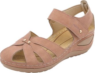 Generic Closed Toe Sandals For Women Solid Color Wedge Sandals Cut Out Breathable Sandal Comfort Fit Walking Sandal Arch Support Shoes Slingback Buckle Shoes 