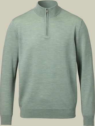CHARLES TYRWHITT Pure Merino Zip Neck Wool Jumper - Pale Teal Size XS by Charles Tyrwhitt