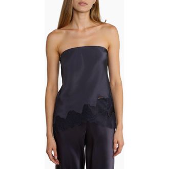 Cami NYC Odessa Lace Trim Strapless Silk Top in Dark Wash at Nordstrom, Size Medium