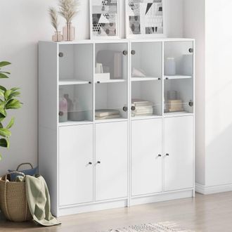 Berkfield Home Modern Bookcase with Doors White 136x37x142 cm Engineered Wood | Size: 136 x 37 x 142 cm