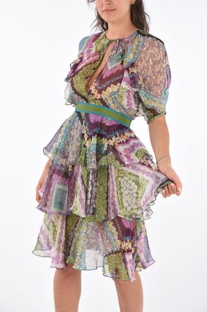 Dsquared2 Silk Dress with Ruffles and Belt Dsquared2