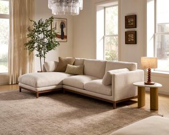 Castlery Owen Chaise Sectional Couch Left Facing, Basketweave Cream Walnut for Sofas by Castlery
