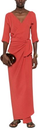 Cortana Kleedjes, Dames, Rood, L, Leer, Crepe wikkeljurk