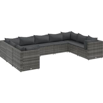 vidaXL Set De Muebles De Jard&iacute;n 9 Pzas Y Cojines Rat&aacute;n Sint&eacute;tico Gris Vidaxl