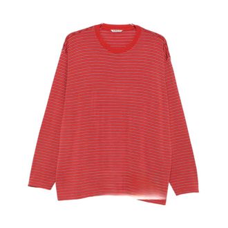 Auralee Soft Smooth Wool Stripe Jersey L/S Tee - Heren - Tops - Rood - Maat: 2XL Jersey