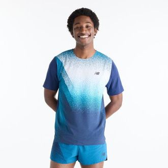 New Balance Uomo Race Day Ultra Light Printed T-Shirt in Blu, Maglia di Poliestere, Taglia 2XL