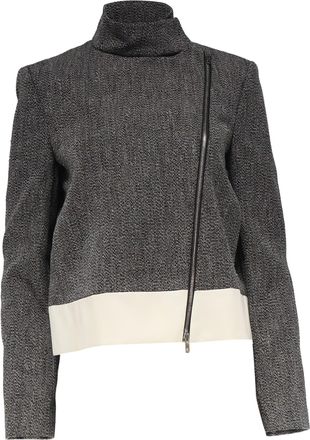 Joseph Zipped Tweed Biker Jacket in Black Linen