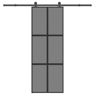 Berkfield Home Sliding Door with Hardware Set 76x205 cm Tempered Glass&Aluminium in Black
