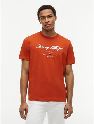 Tommy Hilfiger Mens Embroidered Script Logo T-Shirt - Orange - XXL