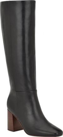 Calvin Klein Arista Boots Womens Black Leather Block Heel Knee High LION644