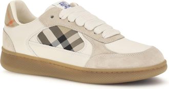 Burberry Womens Terrace Leather And Check Sneakers Dvbeige-Gry-Sndipchk Dvbeige/gry/sndipchk