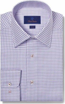 David Donahue Trim Fit Twill Texture Check Dress Shirt in Blue/Berry at Nordstrom Rack, Size 14.5 - 32/33
