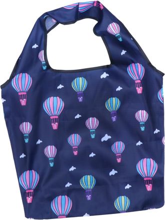 Cabilock Foldable Travel Grocery Bag Foldable Food Bag Reusable Printed Shopping Tote for Supermarket and Daily Use in Navy Blue with Hot Air Balloon Design