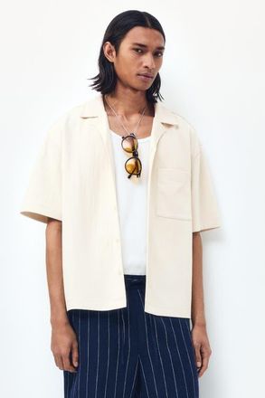 H&M Relaxed Fit Resort Shirt in Light Beige at Nordstrom, Size Xx-Large