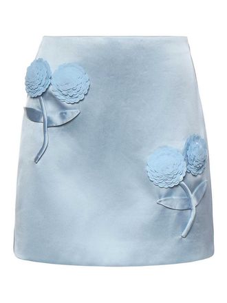 Self Portrait Satin Mini Skirt With Floral Appliques