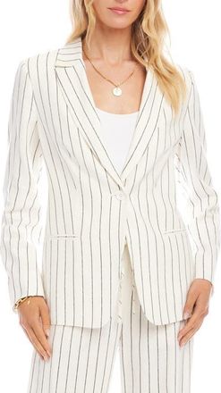 Karen Kane Stripe Linen Blend Blazer in Cream at Nordstrom, Size X-Large