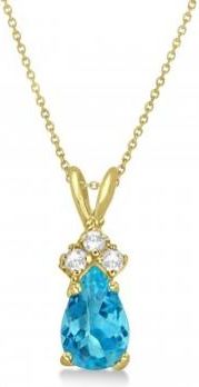Allurez Pear Lab Blue Topaz & Lab Grown Diamond Solitaire Pendant 14k Yellow Gold (0.75ct)