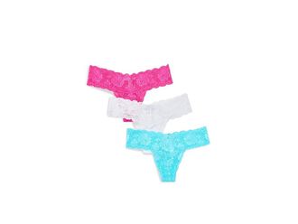 Cosabella Never Say Never 3 Pack Lowrider Thong Womens Underwear Rosa Caldo Tropica White, Cotton/Lace/Polyamide