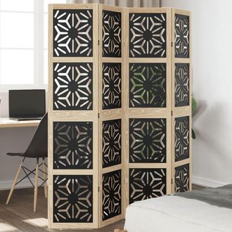 vidaXL Vidaxl - Biombo Separador 4 Paneles Madera Maciza Paulownia Marr&oacute;n Negro