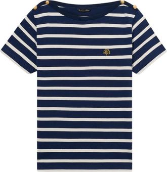 Brooks Brothers Gestreept katoenen T-shirt met geborduurd logo - Dames - T-shirts - Blauw - XL - Katoen - Tops