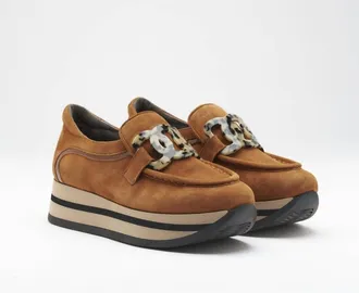 Softwaves Womens Carine Platform Loafers In Caramel Velour 011