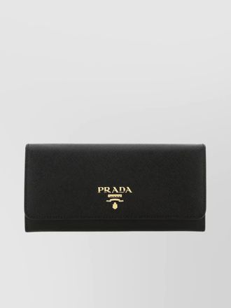 Prada leather wallet with foldover top and zip pocket