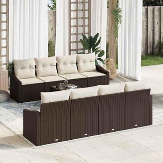 vidaXL Vidaxl - Conjunto De Sof&aacute; De Jard&iacute;n 7 Pcs Marr&oacute;n, Crema 55 X 55 X 37 Cm