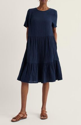 Seasalt Cornwall Pebble Comb Organic Cotton Double Gauze Dress in Maritime at Nordstrom, Size 14