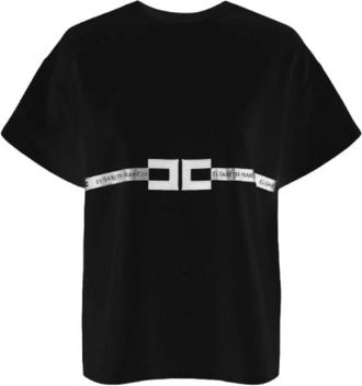 Elisabetta Franchi Tops, Dames, Zwart, S, Katoen, Heavy Cotton Jersey T-shirt met korte mouwen