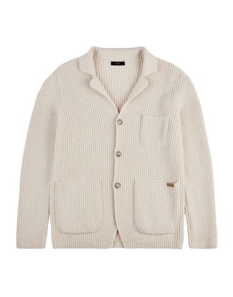 Fay Pearl Rib Knit F.7 Cardigan In White Wool