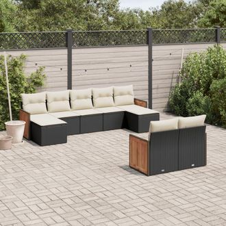 vidaXL Vidaxl - Set De Sof&aacute;s De Jard&iacute;n 8 Piezas Y Cojines Rat&aacute;n Sint&eacute;tico Negro