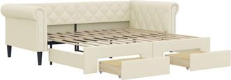 vidaXL Vidaxl - Sof&aacute; Cama Nido Con Cajones Cuero Sint&eacute;tico Crema 90x200 Cm