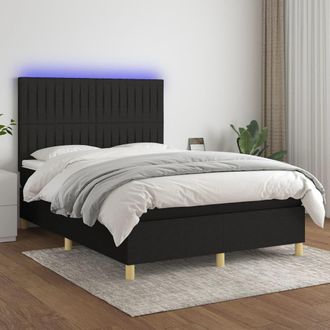 vidaXL Vidaxl - Cama Box Spring Colch&oacute;n Y Luces Led Tela Negro 140x190 Cm