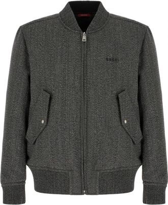 Gucci Herringbone Wool Moulin&eacute; Bomber Jacket - Heren - Bomber jackets - Grijs - M - Wol - Jassen