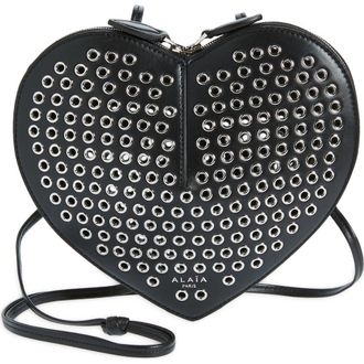 Alaia Le Coeur Grommet Leather Crossbody Bag in 999 Noir at Nordstrom