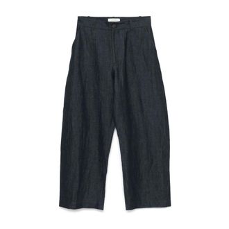 STUDIO NICHOLSON Wide Trousers, male, Blue, Size: M Indigo Blue Trousers with Pockets