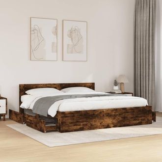 Berkfield Home Bed Frame with Headboard without Mattress Smoked Oak 200x200 cm in Brown
