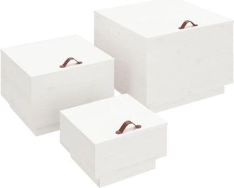 vidaXL Storage Boxes with Lids 3 pcs White Solid Wood Pine Vidaxl