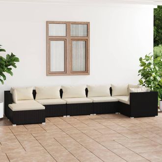 vidaXL Set De Muebles De Jard&iacute;n 7 Pzas Y Cojines Rat&aacute;n Sint&eacute;tico Negro Vidaxl