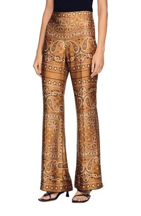 Sandro Bandana-print floaty trousers in Brown /Black at Nordstrom, Size 42 Eu