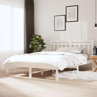 vidaXL Estructura De Cama Doble De Madera Maciza Blanco 135x190 Cm Vidaxl