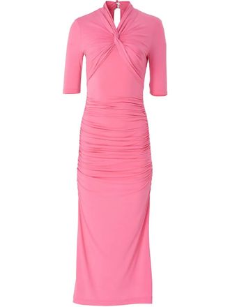 Carolina Herrera ruched midi dress - women - Acetate/Nylon - L - Pink