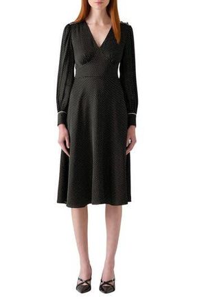 L.k. Bennett Larissa Long Sleeve Midi Dress in Black Cream at Nordstrom Rack, Size 8 Us / 12 Uk