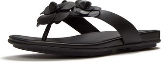 FitFlop Fitflop Gracie Flower Leather Womens Black Flip Flops - Size UK 4