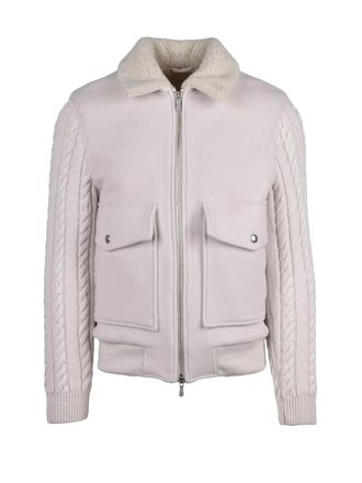 Eleventy Wool-Blend Zip-Front Jacket with Cable Knit Sleeves