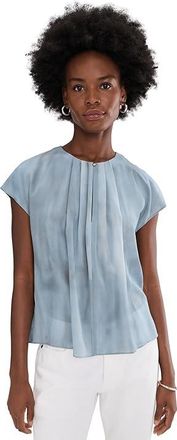 Vince Gathered Cap Sleeve Blouse Womens Clothing Azura Wash : SM, Silk